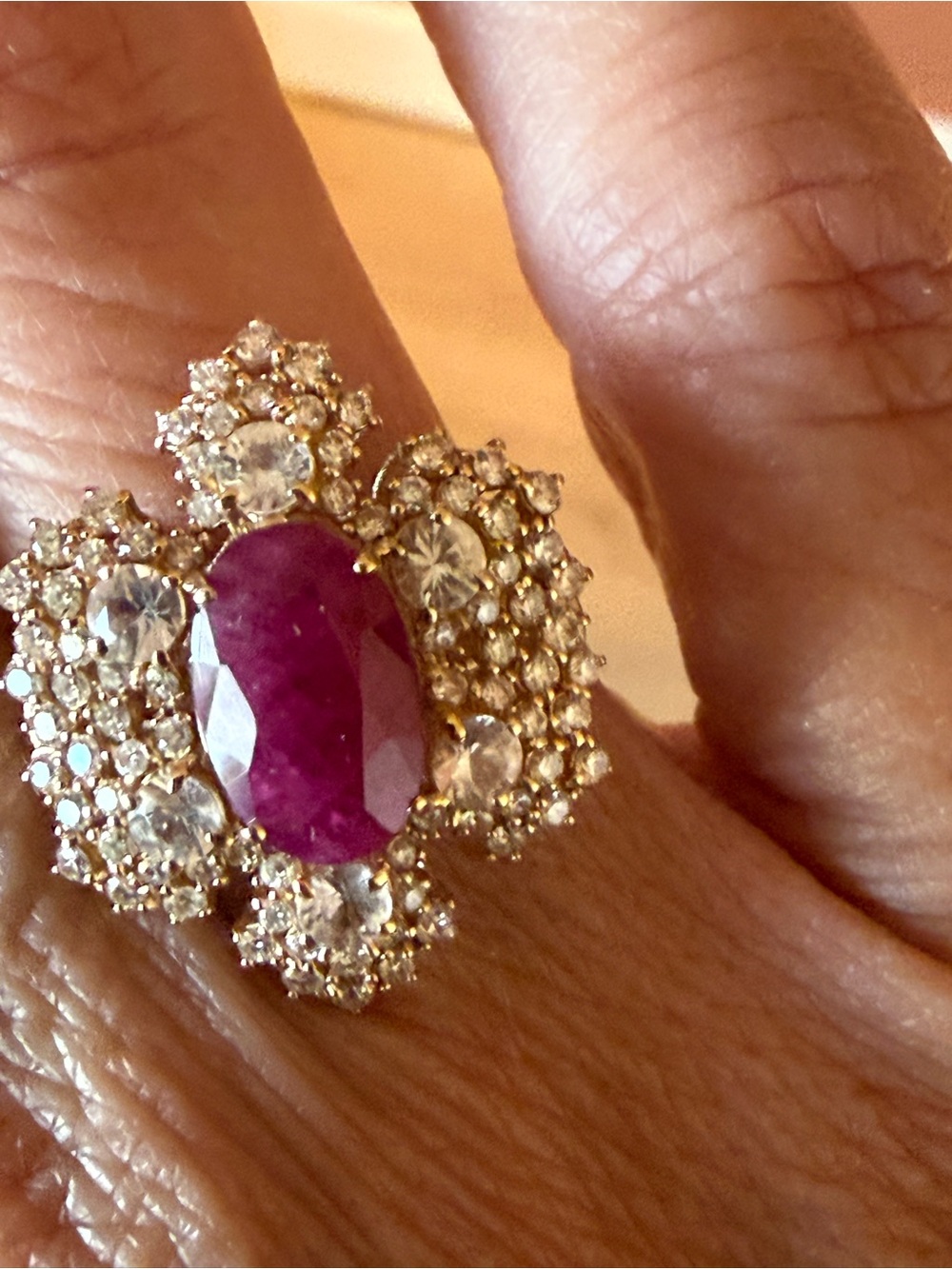 IGI certified ruby, diamond, and gold estate ring.